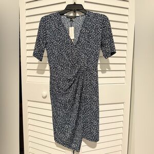 NWT NEW Banana Republic XSP Navy Blue White Pattern Short Sleeve Wrap Dress